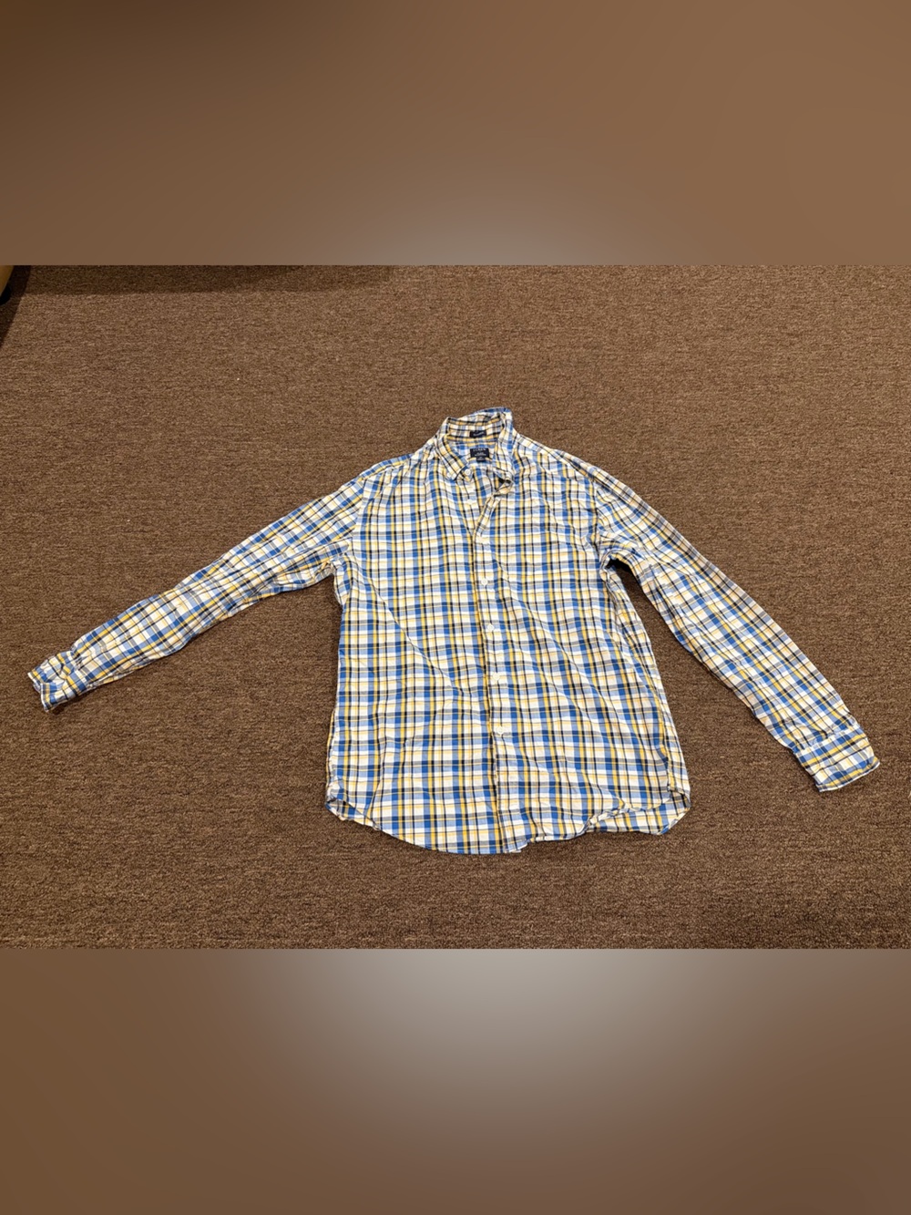 J. Crew Classic Flex Washed M Men's Blue & Yellow Plaid Button-Down Shirt EUC!